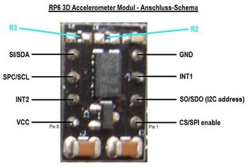 RP6 3D Accelerometer Modul - Anschluss-Schema